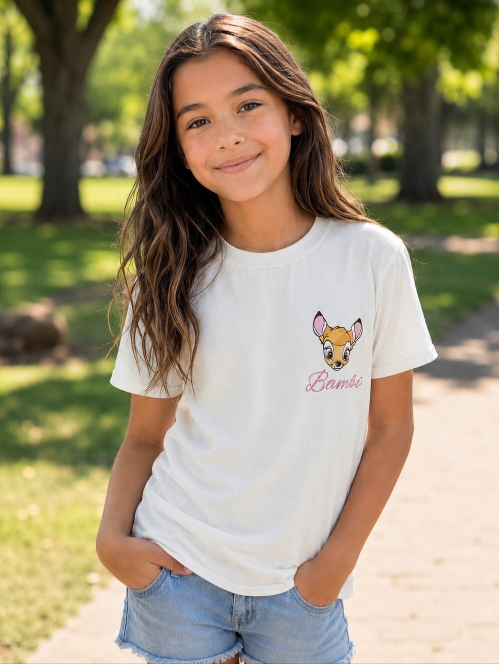 Disney Girls Bambi t-shirt size Large oversized fit NEW Kids Youth NWT CreamNe